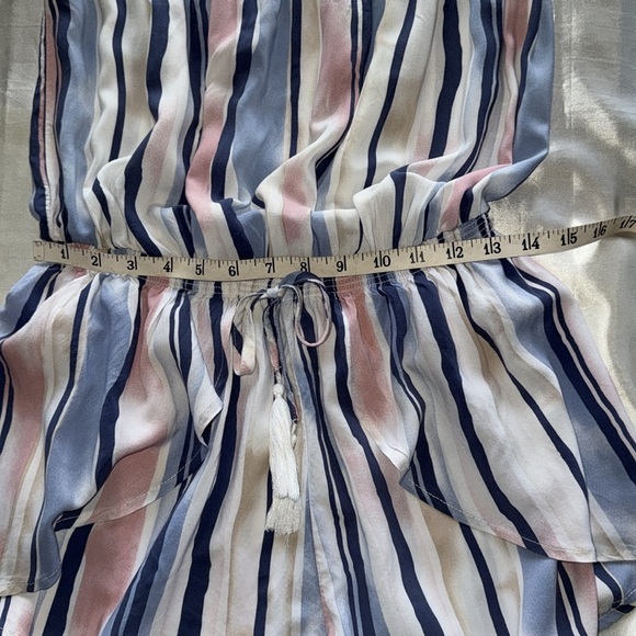 Ocean Drive Blue & Pink Striped Strapless Skort Romper Smocked Waist Tassel Tie - Picture 8 of 12